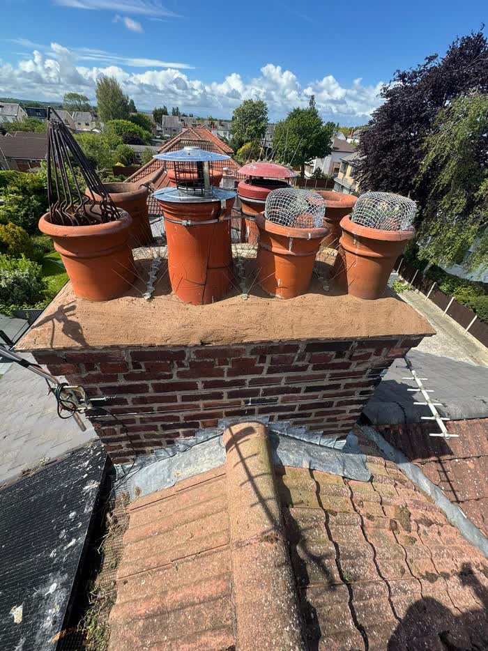 Rebuilt chimney with new pots and bird protection fitted